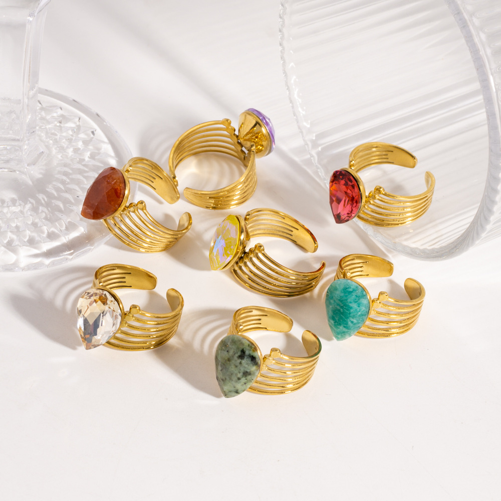 Bagues Pour Femmes En Pierres Naturelles De Forme Irrégulière, Couleur Or, Collection Daily Droplet De Luxe Image3