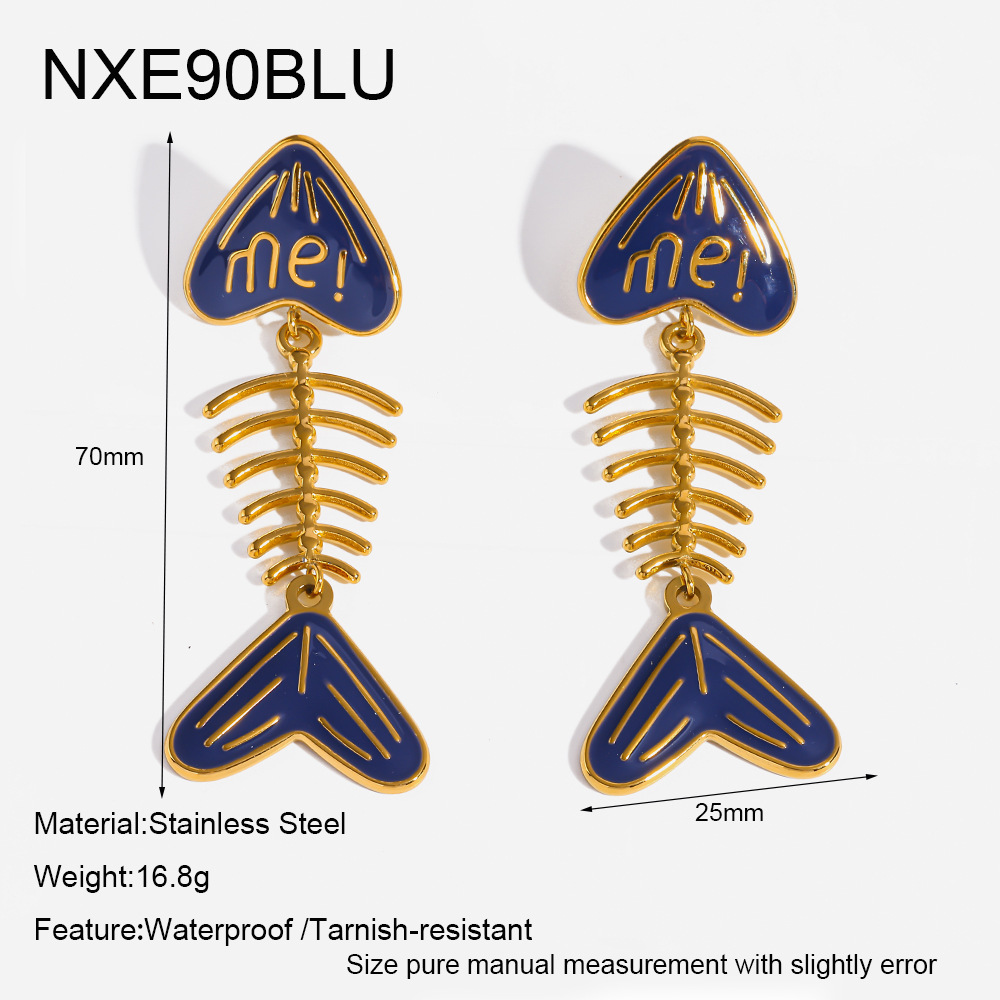 Boucles D'Oreilles Pendantes Pour Femme, En Acier Inoxydable, Couleur Or, En Forme De Poisson, Étanches. 