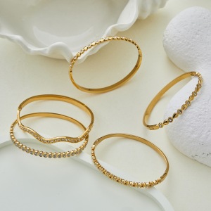 Bracelets Pour Femmes De Luxe, En Acier Inoxydable Imperméable, De Forme Irrégulière Et De Couleur Dorée h5 Image3