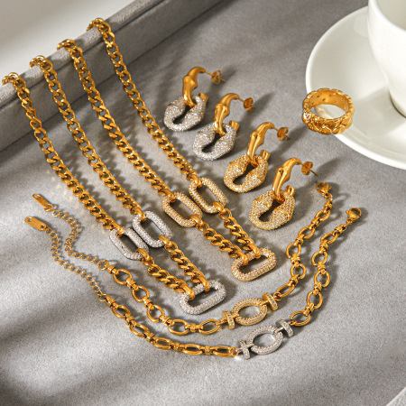 Ensemble de colliers pour femmes en acier inoxydable doré, imperméables et ornés de zircon, de luxe.