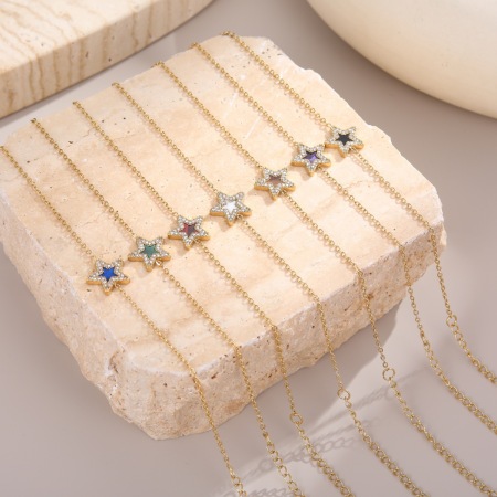 Bracelet chaîne femme simple et rétro en acier inoxydable, couleur or, étanche, motif étoile 2