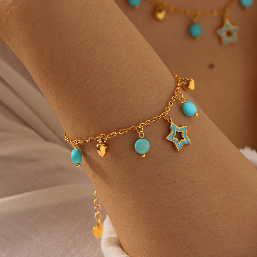 Colliers Pendentifs Pour Femmes Daily Heart Star En Acier Inoxydable Étanche Couleur Or Avec Pierre Naturelle Image7