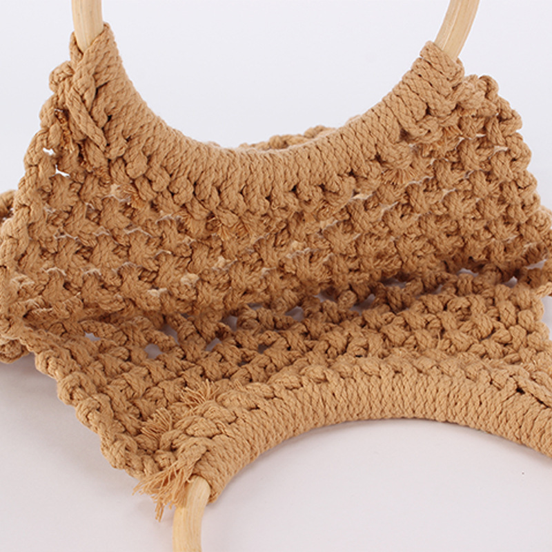 Sac Trapèze Femme En Corde Tressée Ajourée, Couleur Unie, Style Vacances Image4