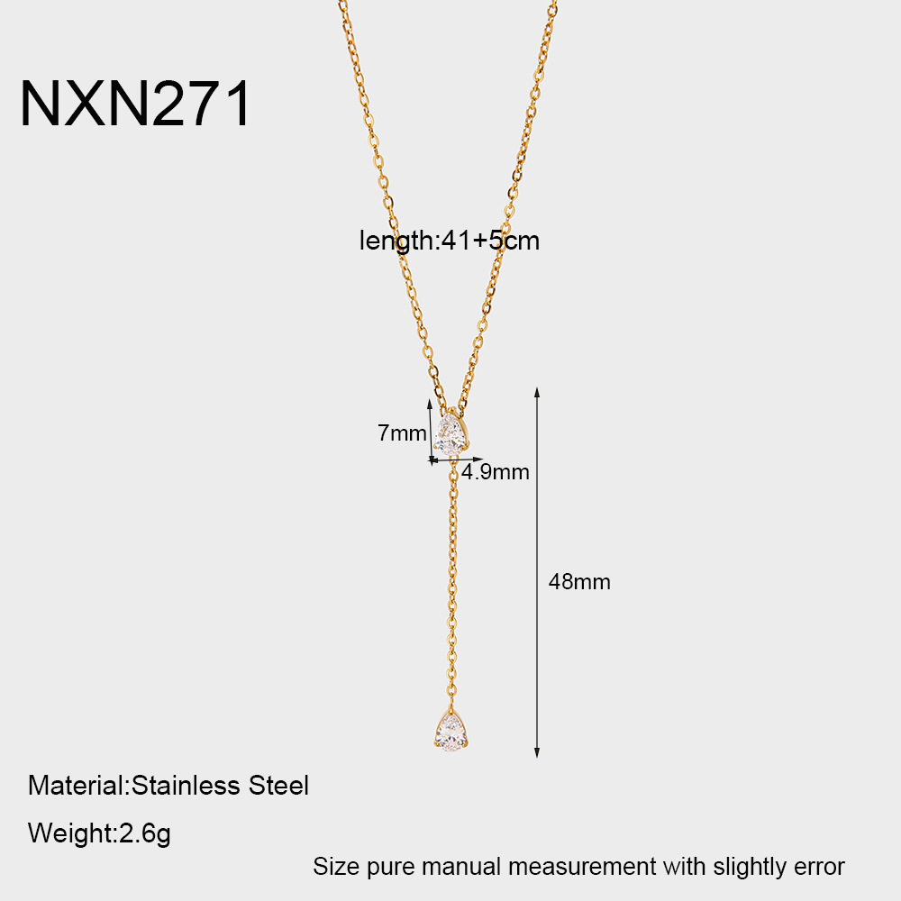 Colliers Pendentifs Pour Femmes En Acier Inoxydable Étanche, Couleur Or, Ornés De Zircon, Forme Goutte D'Eau, Style Luxueux Et Simple 