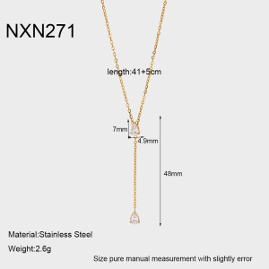 Colliers Pendentifs Pour Femmes En Acier Inoxydable Étanche, Couleur Or, Ornés De Zircon, Forme Goutte D'Eau, Style Luxueux Et Simple h5 