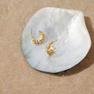Boucles D'Oreilles Puces Pour Femmes En Acier Inoxydable, Forme Poisson, Couleur Or, Étanches, Avec Zircon. h5 Image3