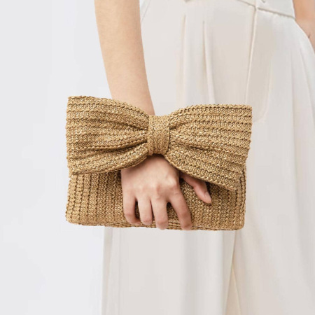 Pochettes pour femmes en paille tressée avec nœud papillon, style parisien chic