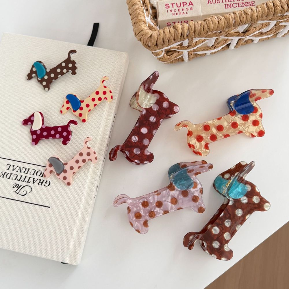 Pinces À Cheveux Pour Femmes Avec Motif Teckel À Pois Mignons Image4
