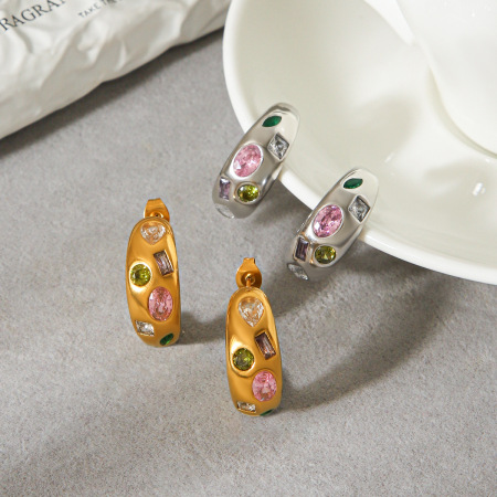 Boucles d'oreilles puces pour femmes, en acier inoxydable imperméable, couleur or, avec zircon, pour un usage quotidien