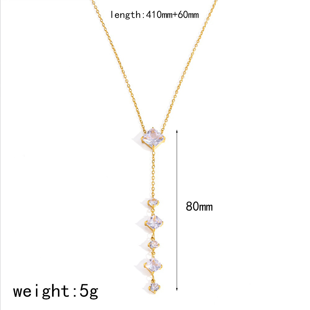 Collier Élégant Pour Femme, En Acier Inoxydable, Étanche, Couleur Or, Avec Strass, En Forme De Y 