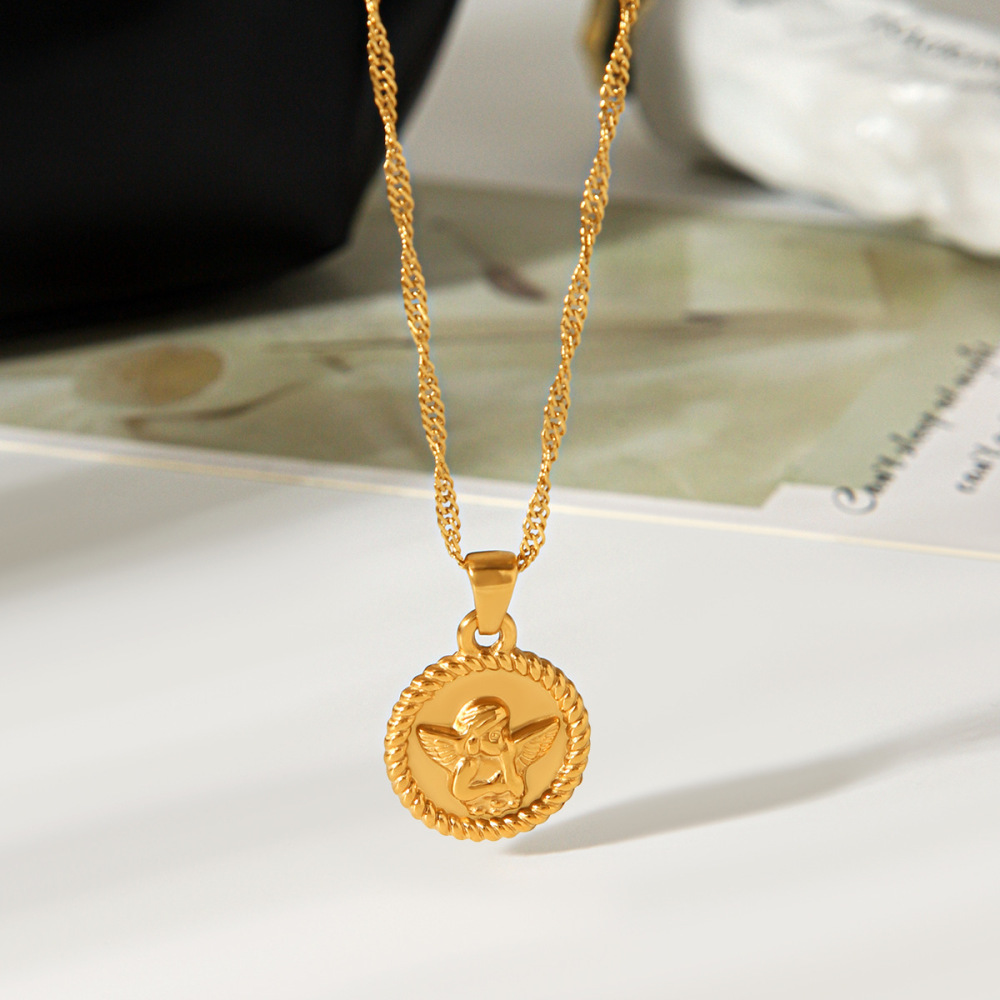 Colliers Pendentifs Pour Femmes En Acier Inoxydable Étanche, Motif Ange, Couleur Or h5Image5