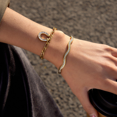 Ensembles de colliers pour femmes en acier inoxydable imperméable, couleur or, en forme de fer à cheval et ornés de zircon.
