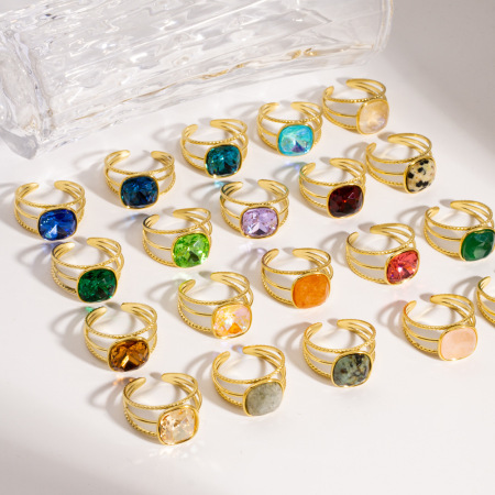 Bagues pour femmes luxueuses et élégantes, de forme géométrique, en acier inoxydable étanche, couleur or, serties de zircon.