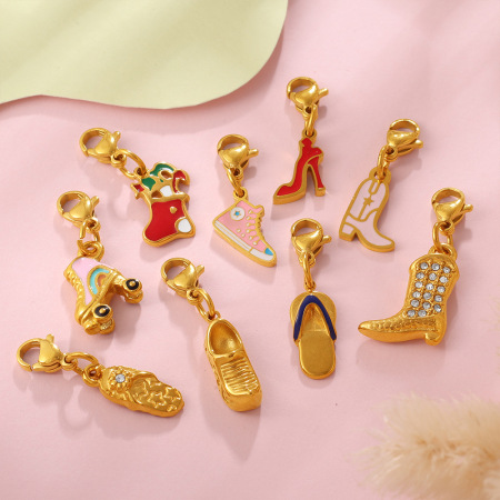Pendentifs en forme de bottes, en acier inoxydable étanche, couleur or, à faire soi-même 2