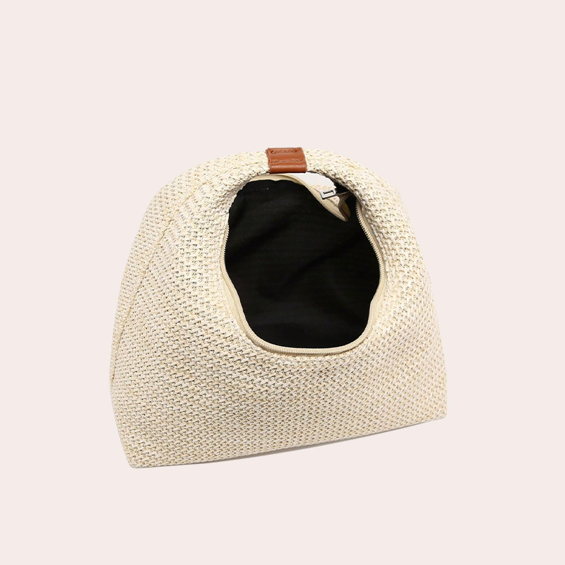 Sac À Main Femme En Paille Tressée Unie, Style Parisien Chic h5Image4