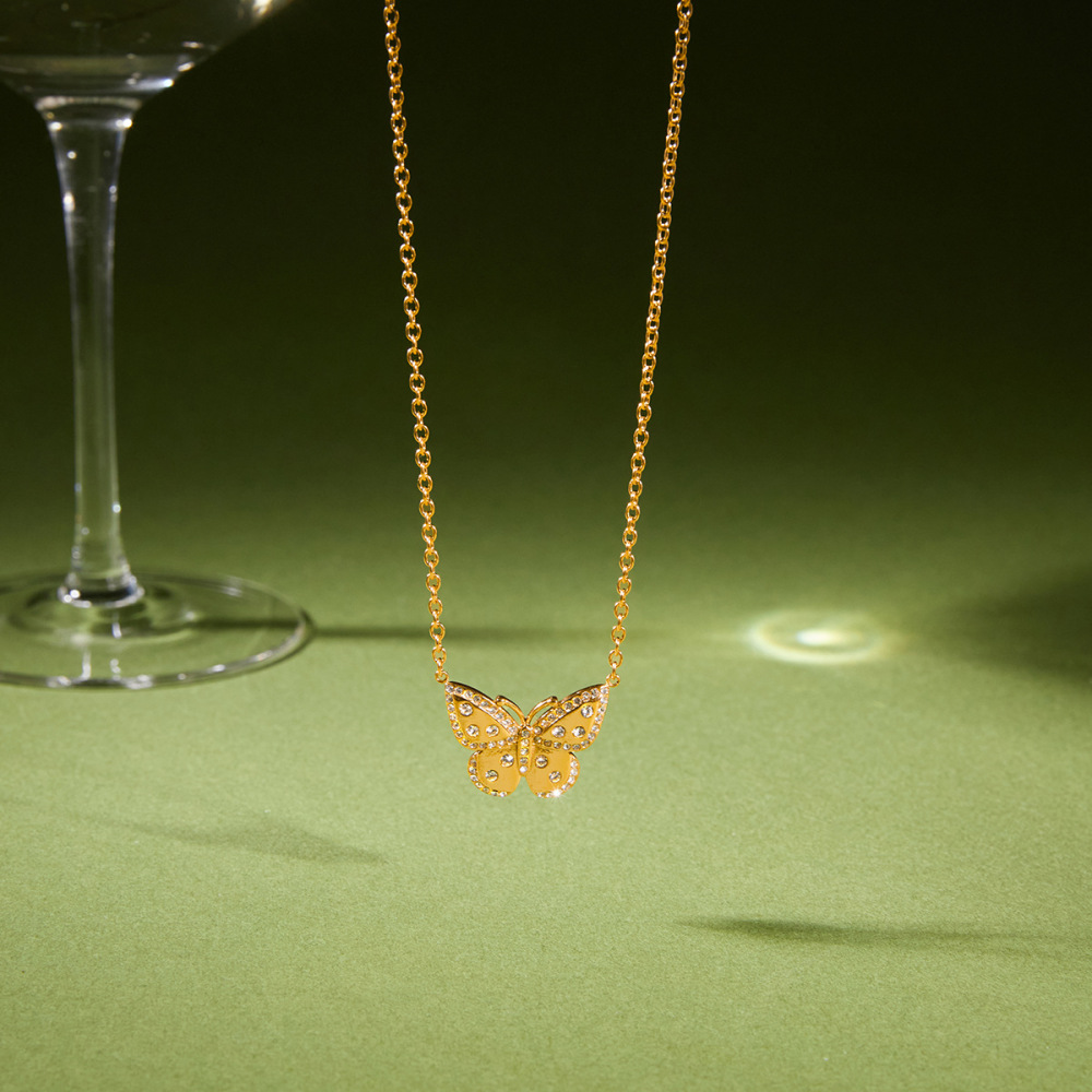 Colliers Pendentifs Romantiques Pour Femmes, En Acier Inoxydable, Étanches, Couleur Or, Avec Papillon Et Zircon. h5Image5