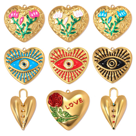Pendentifs pour femmes, série classique, à faire soi-même, avec lettre, œil du diable et cœur, en acier inoxydable étanche, couleur or