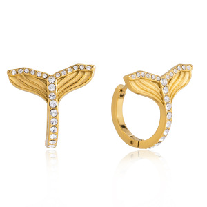 Boucles D'Oreilles Créoles Pour Femmes, En Acier Inoxydable Doré, Étanches, En Forme De Queue De Poisson, Ornées De Strass. h5 Image5