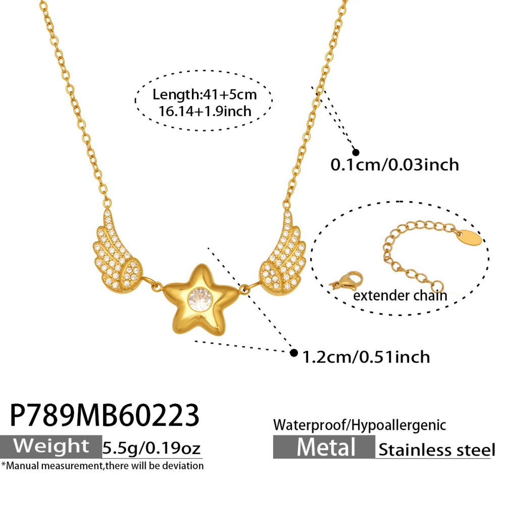 Colliers Pendentifs Pour Femmes Avec Pendentif Cœur Ange En Acier Inoxydable Étanche Couleur Or Et Strass 