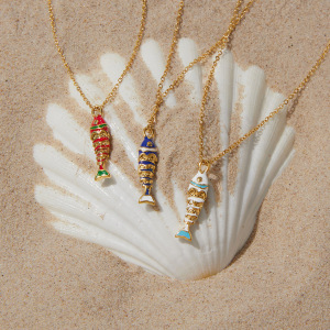 Colliers Pendentifs Pour Femmes En Acier Inoxydable, Couleur Or, Motif Poisson Émaillé, Motif Vacances h5 Image4