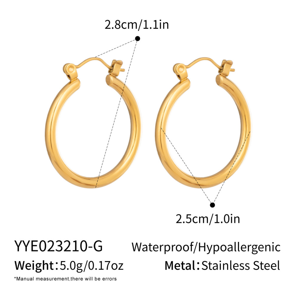 Boucles D'Oreilles Créoles Pour Femmes Simple Series Daily Circle En Acier Inoxydable Étanche Couleur Or 