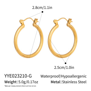 Boucles D'Oreilles Créoles Pour Femmes Simple Series Daily Circle En Acier Inoxydable Étanche Couleur Or h5 