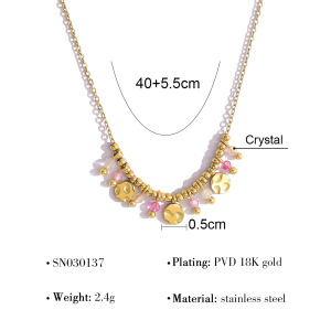 Colliers Pendentifs Pour Femmes Sweet Beads En Acier Inoxydable, Étanches, Couleur Or Et Pierre Naturelle h5 