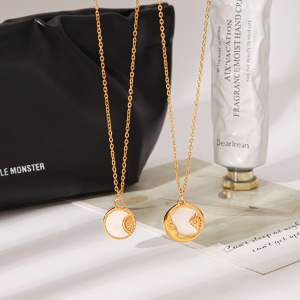 Colliers Pendentifs Pour Femmes En Acier Inoxydable, Orné D'Une Étoile, D'Un Cercle Et D'Une Lune, Avec Zircon Doré Et Motif Simple. h5 Image5