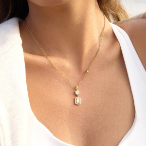 Colliers Pendentifs Pour Femmes, Simples, Ronds Et Rectangulaires, En Acier Inoxydable, Étanches, Couleur Or, Avec Zircon. h5 Image2