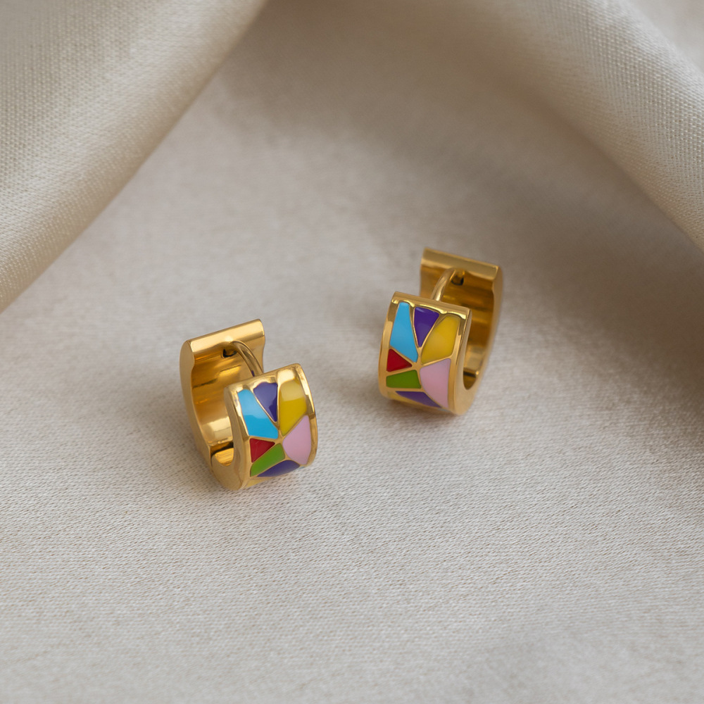 Boucles D'Oreilles Créoles Rétro Daily Circle Pour Femmes, En Acier Inoxydable Étanche, Couleur Or Image3