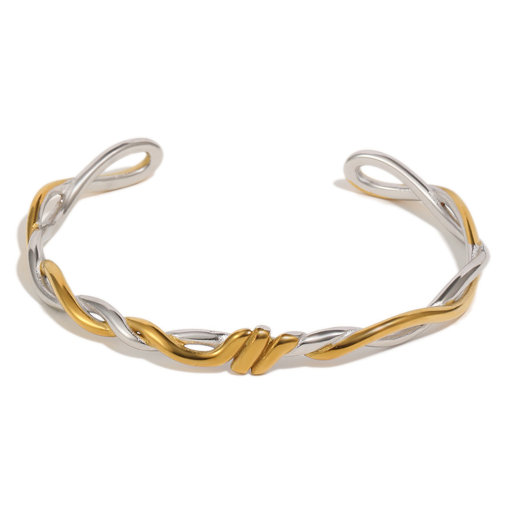 Bracelets Manchettes Pour Femmes En Acier Inoxydable, Étanches, À Torsion Simple Et De Couleurs Assorties 