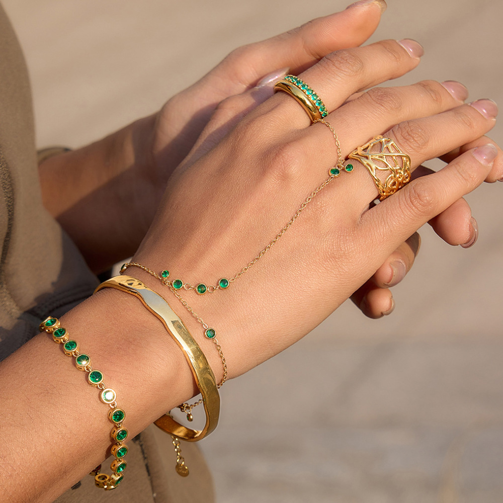 Ensembles De Bracelets Élégants Et Luxueux Pour Femmes, En Acier Inoxydable, Étanches, Couleur Or, Avec Zircon. h5Image3