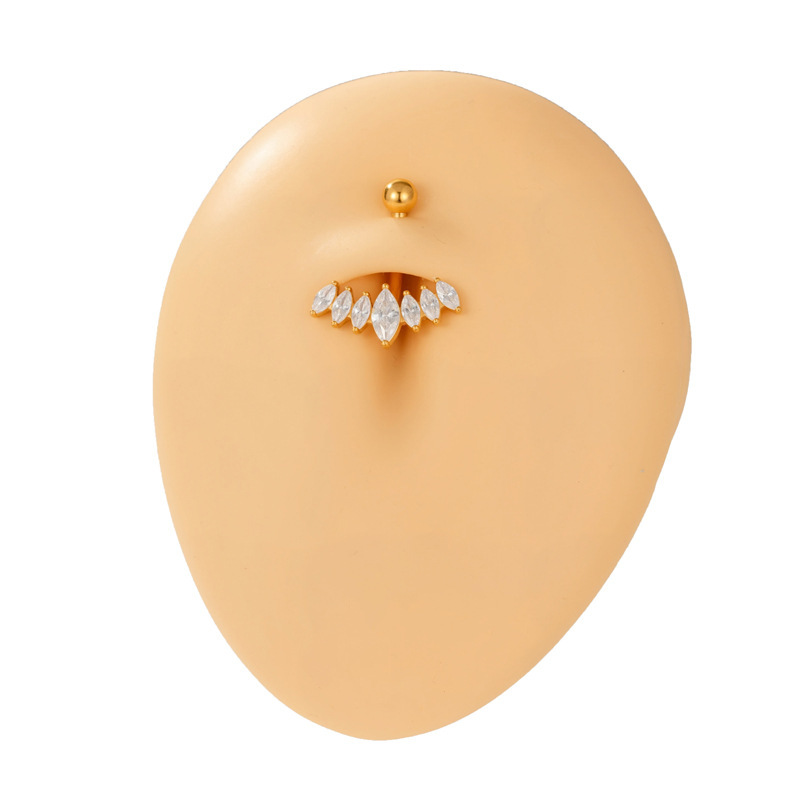 Piercing Nombril En Acier Inoxydable Étanche Couleur Or Avec Zircon Et Motif Floral h5Image7