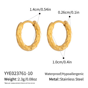 Boucles D'Oreilles Créoles Pour Femmes En Acier Inoxydable Imperméable, Motif Martelé Circulaire Simple, Couleur Or h5 