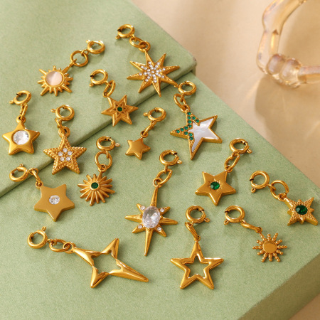 Pendentifs en acier inoxydable étanches en forme de soleil et d'étoile, couleur or, à faire soi-même 2