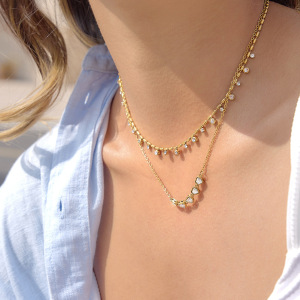 Colliers Pendentifs Pour Femmes, Simples Et Ronds, En Acier Inoxydable, Étanches, Couleur Or, Ornés De Strass h5 Image2