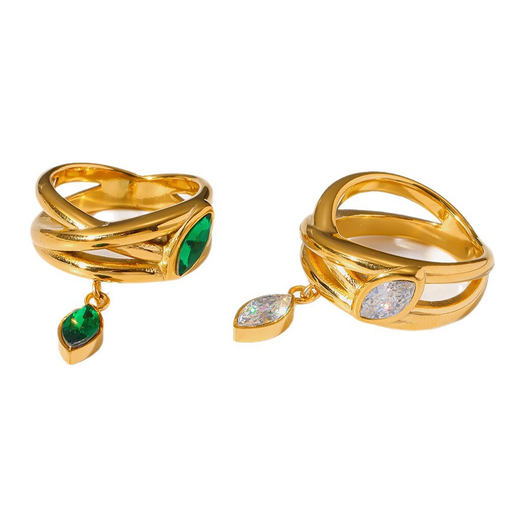 Bagues Luxueuses Rétro En Acier Inoxydable Étanche Couleur Or, Forme Irrégulière, Ornées De Zircon. Image4