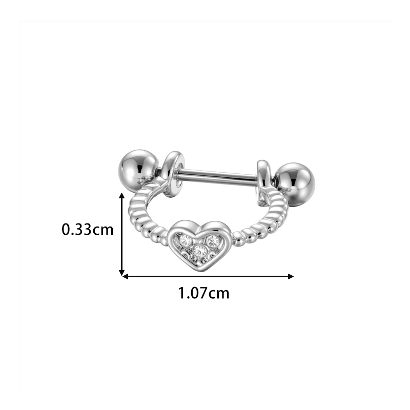 Boucles D'Oreilles Piercing Femme, Forme Papillon Cœur Simple, Couleur Cuivre Doré, Zircon. Image2