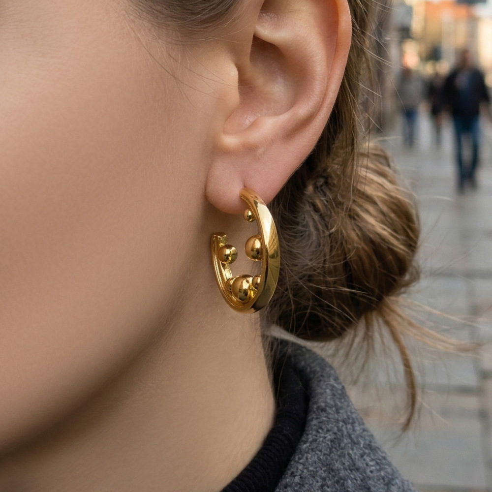 Boucles D'Oreilles Créoles Pour Femmes, En Acier Inoxydable, Étanches, Couleur Or, Forme Simple En C Image2