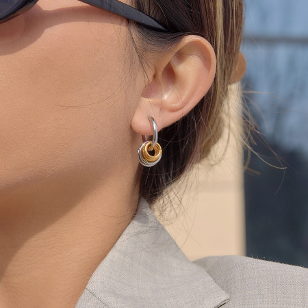 Boucles d'oreilles pendantes pour femme, style cercle simple, en acier inoxydable doré, étanches. 2