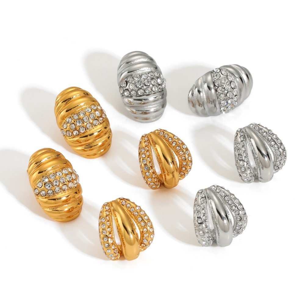 Boucles D'Oreilles Puces Pour Femmes, En Acier Inoxydable Doré, Imperméables, À Rayures Simples Et Ornées De Strass. Image3