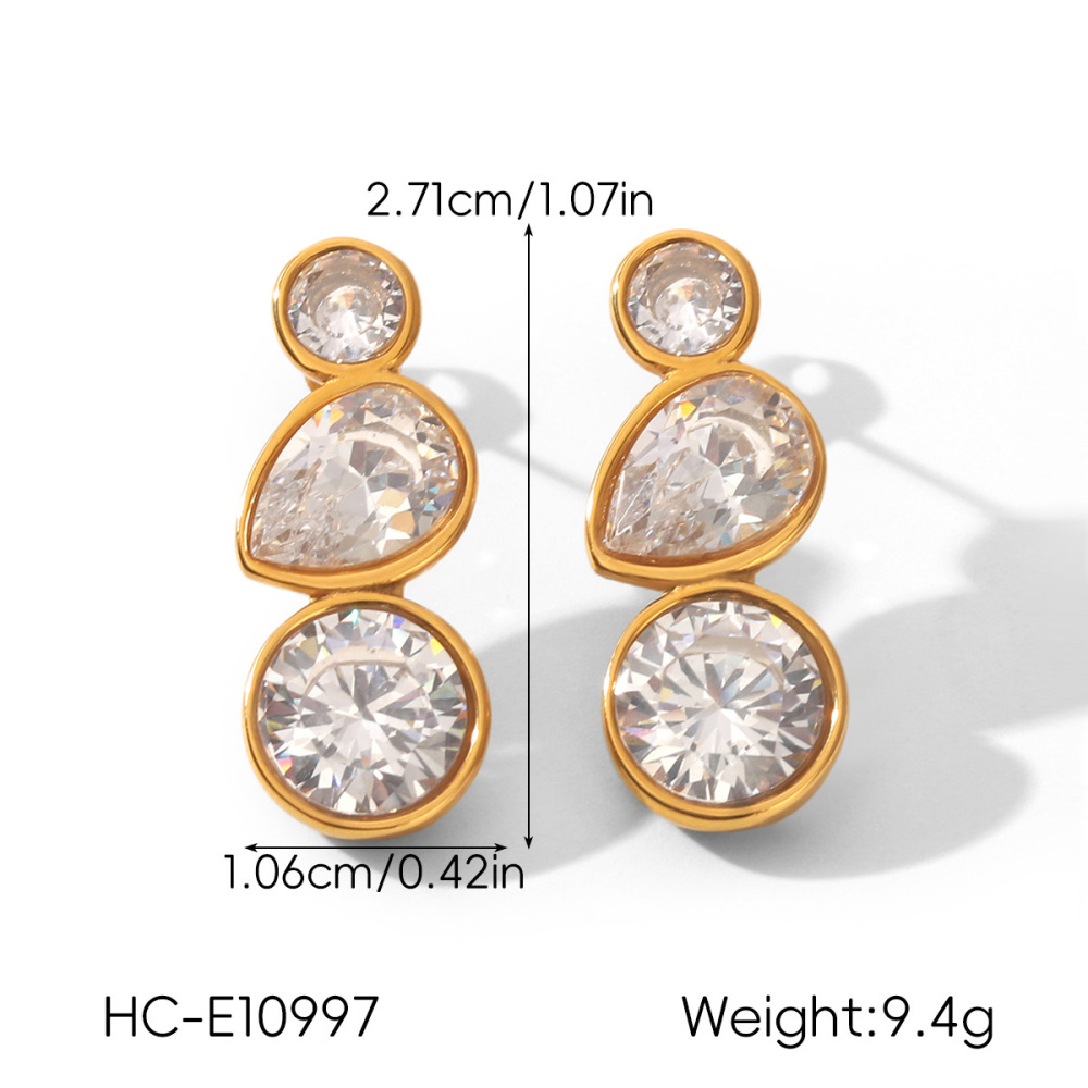 Boucles D'Oreilles Puces Pour Femmes En Acier Inoxydable, Étanches, Couleur Or, Avec Zircon. h5Image2