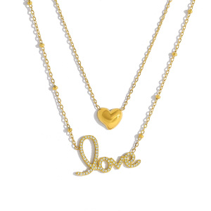 Colliers Superposés Pour Femmes, En Acier Inoxydable, Imperméables, Couleur Or, Avec Strass Et Lettre En Forme De Cœur. h5 Image5