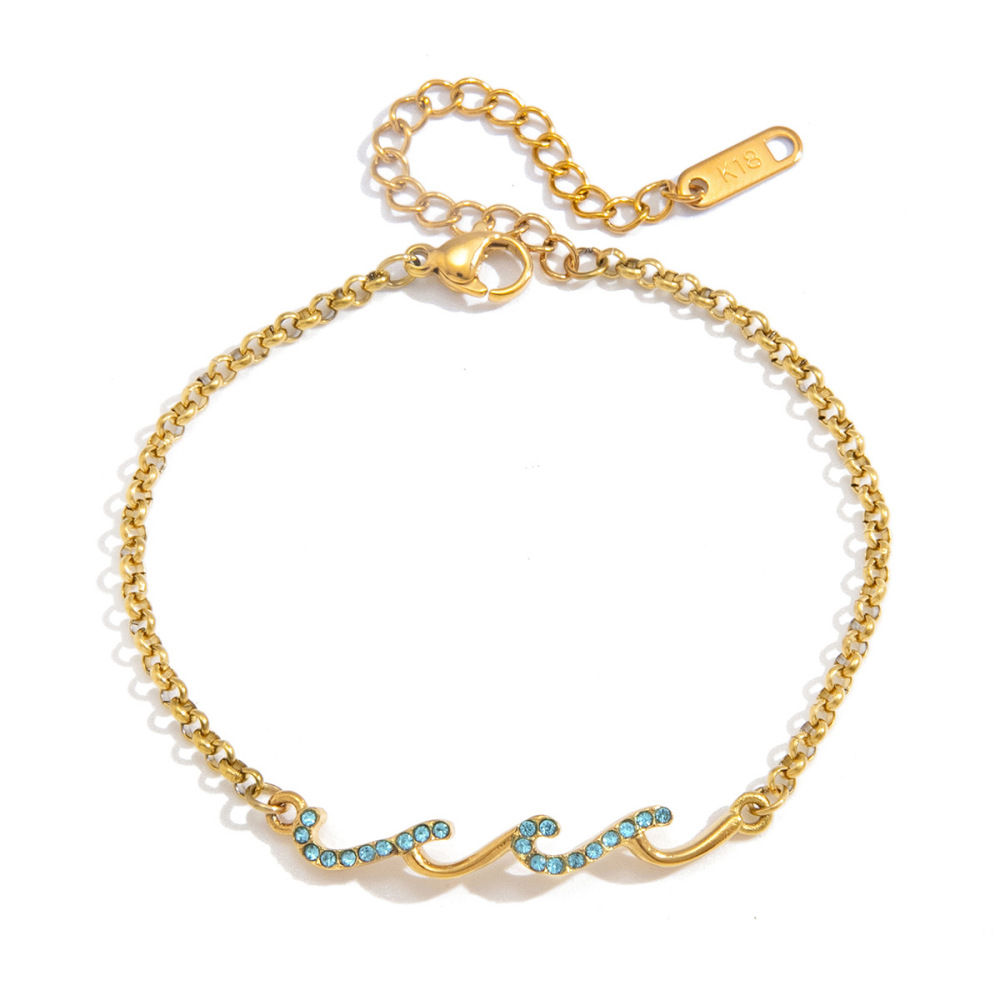 Bracelet À Maillons Pour Femme, Forme Simple Et Irrégulière, En Acier Inoxydable, Couleur Or, Imperméable, Orné De Strass Bleus Image5
