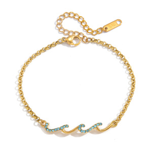Bracelet À Maillons Pour Femme, Forme Simple Et Irrégulière, En Acier Inoxydable, Couleur Or, Imperméable, Orné De Strass Bleus h5 Image5
