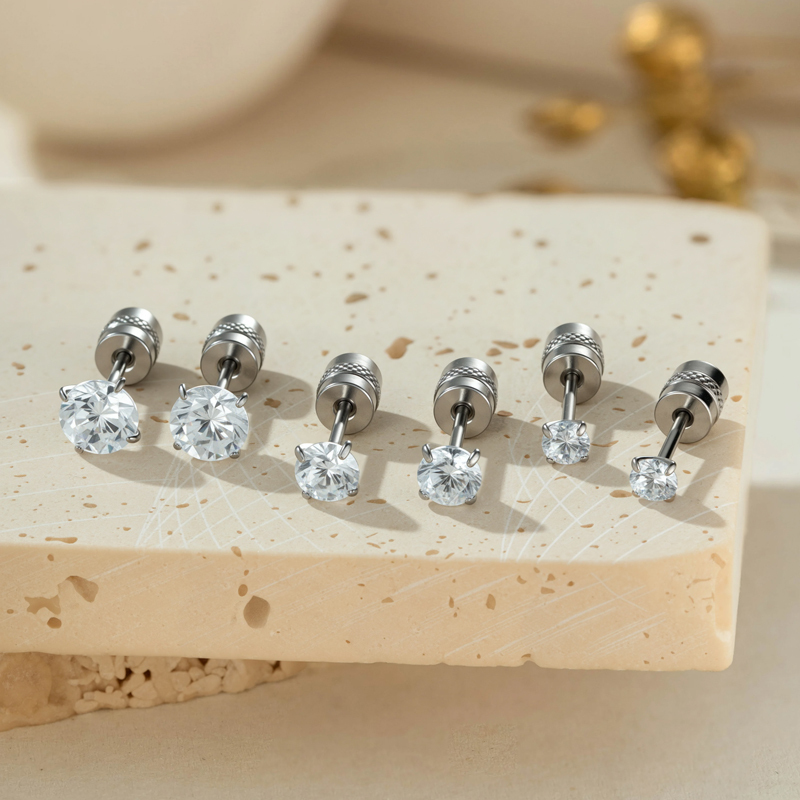 Boucles D'Oreilles Piercing Pour Femme, Luxueuses, Simples, Géométriques, En Acier Inoxydable, Étanches, Couleur Or, Avec Zircon. Image4