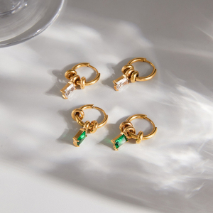 Boucles D'Oreilles Pendantes Pour Femme, Simples Et Rondes, En Acier Inoxydable, Étanches, Couleur Or, Avec Zircon. h5 Image2