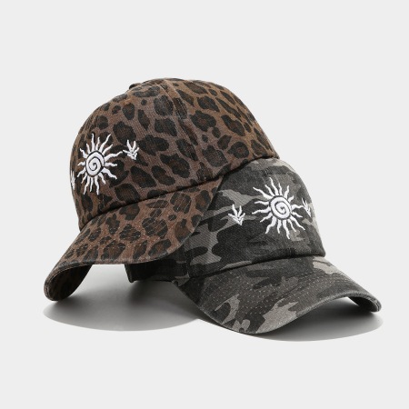 Casquette de baseball femme décontractée en tissu imprimé léopard brodé soleil