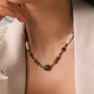 Colliers De Perles Pour Femmes, Simples Et Élégants, En Pierres Naturelles Couleur Or. h5 Image4