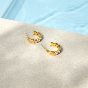 Boucles D'Oreilles Puces Pour Femmes En Acier Inoxydable, Forme Poisson, Couleur Or, Étanches, Avec Zircon. h5 Image4